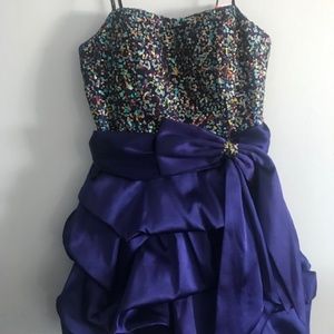 blue wave homecoming/ prom dress with sequin top